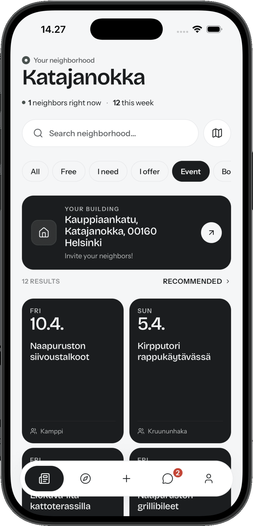 Naapuruston tapahtumat ja talkoot.