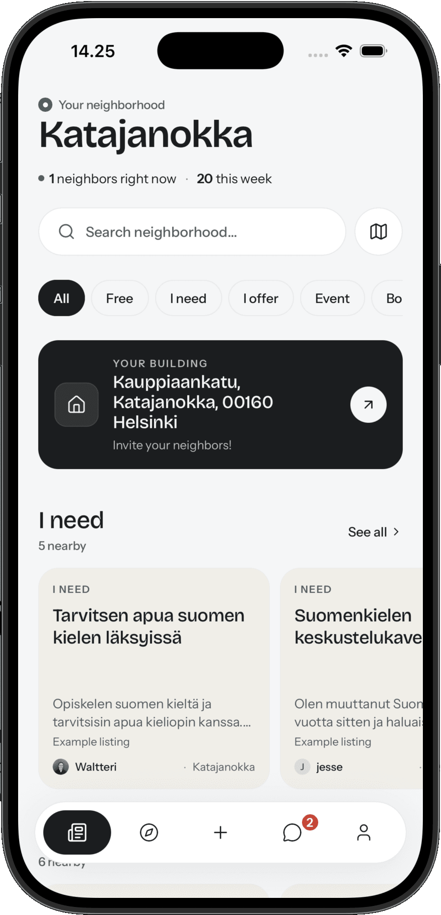 TackBirdin ilmoitusvirta naapurustossa.